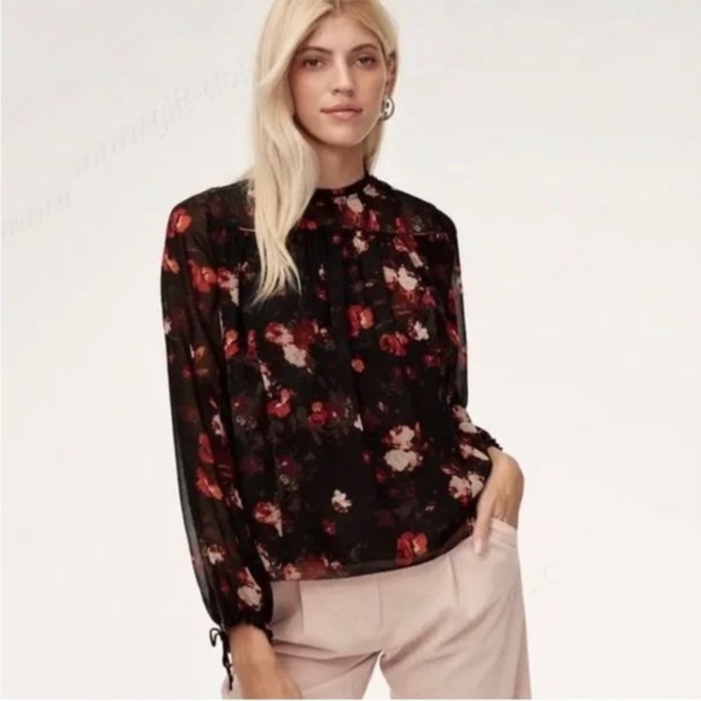 Wilfred Lourdes Black and Red Long Sleeve Blouse